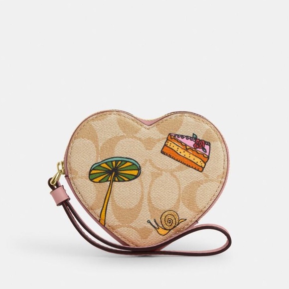 NWT Coach  Heart Coin Case In Signature Canvas - Picture 8 of 8
